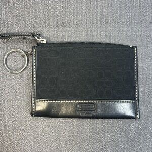 Vintage Coach Signature Change Coin Purse Wallet Pouch Zip Bag Black Authentic